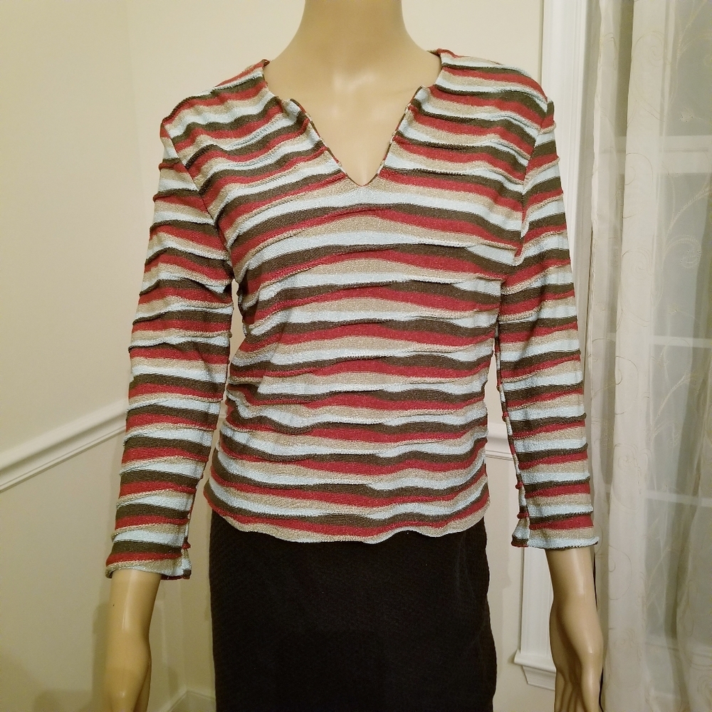 Andria Lieu Collection Multi Colored Striped Top S - image 1